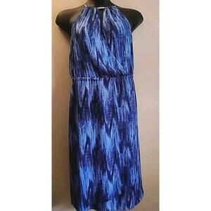 MICHAEL MICHAEL KORS BLUE HALTER SHIFT DRESS  W/ SILVER MEDALLION SZ 10‎ NWT